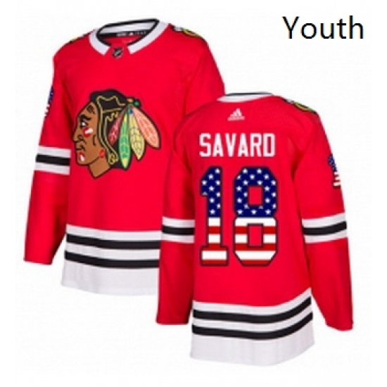 Youth Adidas Chicago Blackhawks 18 Denis Savard Authentic Red USA Flag Fashion NHL Jersey